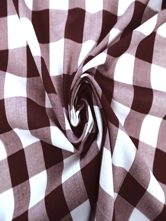Burgundy Gingham 1 Inch Checkered Poly Cotton 58" Wide Fabric- Sold by the yard