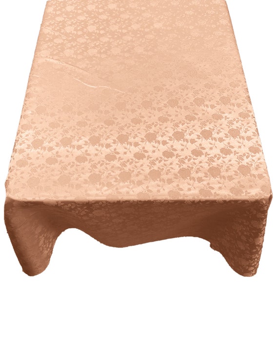Peach Roses Jacquard Satin Rectangular Tablecloth Seamless/Party Supply