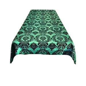 Rectangular Tablecloth - Decorative Damask Polyester Taffeta Tablecloth Black on Aqua,