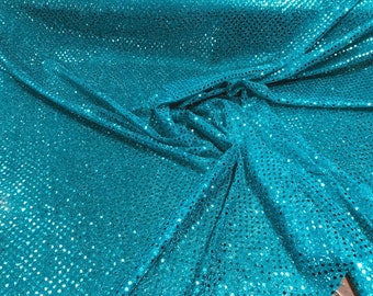 44/45" Wide Faux Sequin Light weight Knit Fabric Shiny Dot Confetti for Sewing Costumes Apparel Crafts Sold by The Yard. Turquoise