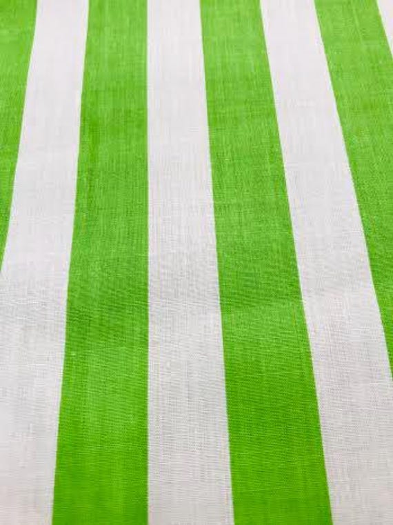 60" Wide by 1" Stripe Poly Cotton Fabric Sold By The Yard. Lime Green on White