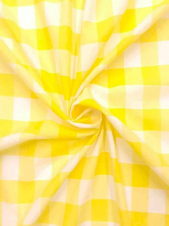 Yellow Gingham 1 Inch Checkered Poly Cotton 58" Wide Fabric- Sold by the yard