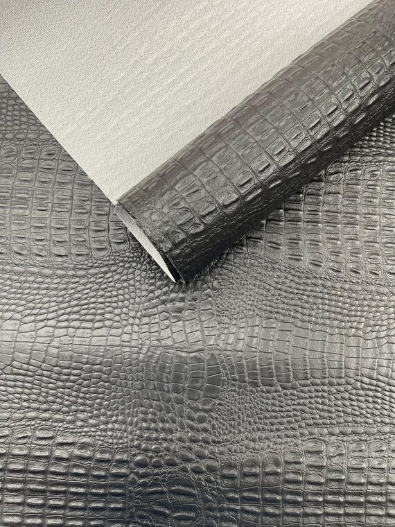 Black Crocodile Marine Vinyl 2 tone Upholstery, Crocodile Skin Texture Faux Leather PVC Vinyl, 54" Wide.