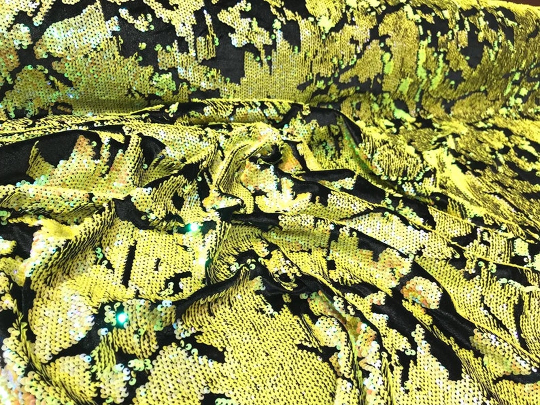 Sequins Flip Two Tone Camouflage Design on a Black Stretch Velvet, Sold by the Yard. Purple/Lavender