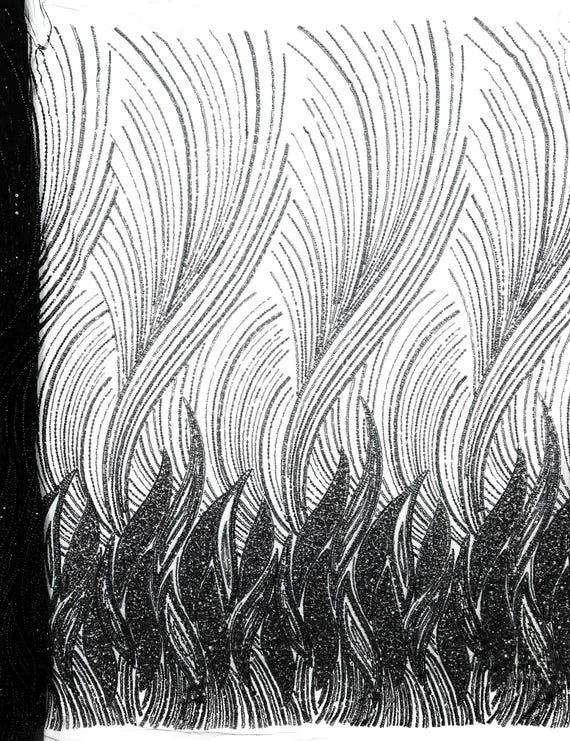 Black Flame Fashion Beaded Lace Fabric| Prom| Wedding| By The Yard.