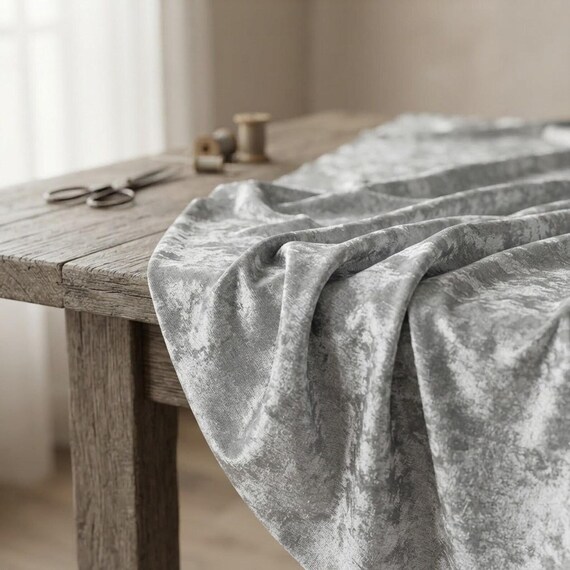 Silver 59/60" Wide Crushed Stretch Panne Velvet Velour Fabric Sold By The Yard.
