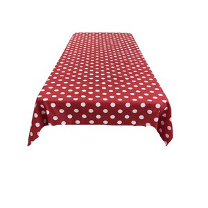 Nappe rectangulaire en poly coton à pois blancs sur rouge. (Choisissez la taille ci-dessous)