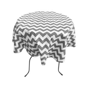 Round Poly Cotton Print Tablecloth, Chevron Silver. ( Choose Size Below )