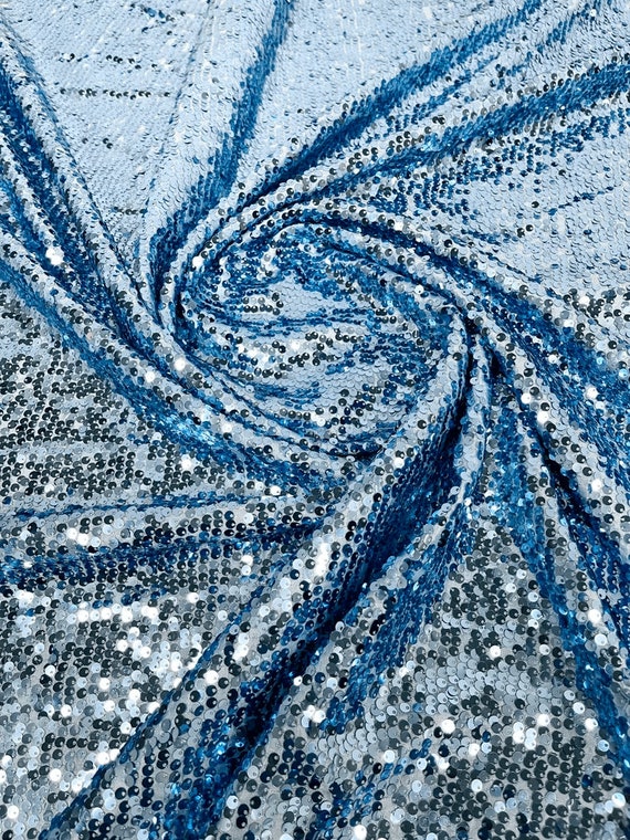 Sequins Taffeta Fabric-Glitz Sequins Taffeta Fabric-Raindrop Sequins-54” Wide-Sold By The Yard Lt Blue