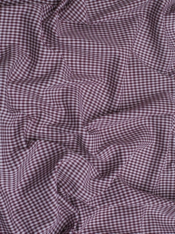 Burgundy Gingham 1/8" Checkered Poly Cotton 58" Wide Fabric- Sold by the yard