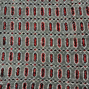 Red Silver Multi Color Iridescent  Jewel Sequin Design On a 4 Way Stretch Black Mesh Fabric - Sold By The Yard