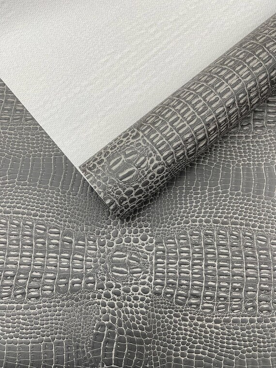 Charcoal Crocodile Marine Vinyl 2 tone Upholstery, Crocodile Skin Texture Faux Leather PVC Vinyl, 54" Wide.