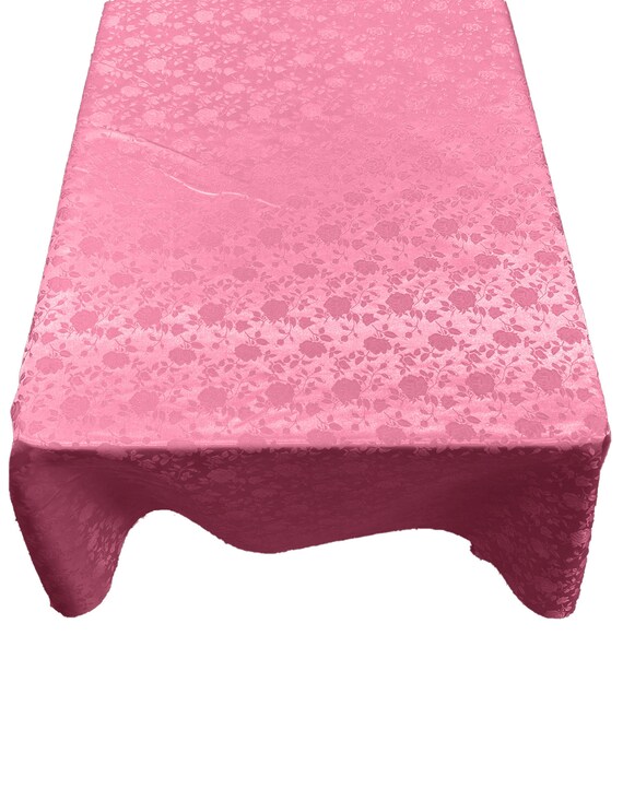 Dusty Rose Roses Jacquard Satin Rectangular Tablecloth Seamless/Party Supply