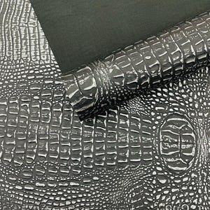 Black Silver Metallic Gator Vinyl Fabric 54&quot; Wide / Upholstery Crafting Accessories Applications Faux Leather PVC.