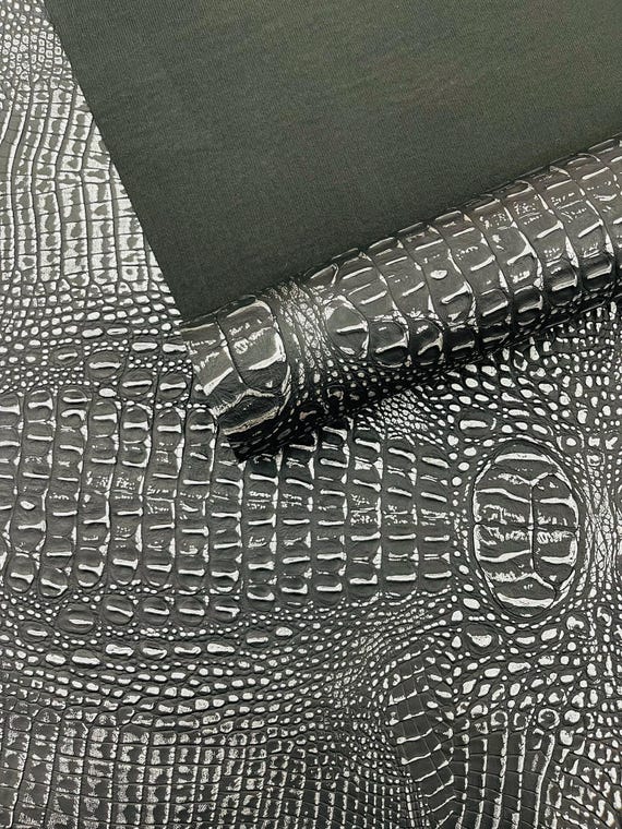 Black Silver Metallic Gator Vinyl Fabric 54" Wide / Upholstery Crafting Accessories Applications Faux Leather PVC.