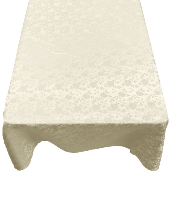 Ivory Roses Jacquard Satin Rectangular Tablecloth Seamless/Party Supply