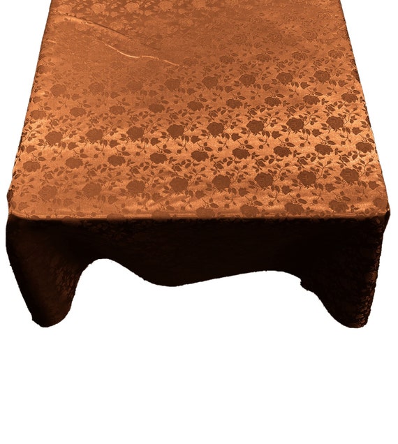 Cinnamon Square Tablecloth Roses Jacquard Satin Overlay for Small Coffee Table Seamless