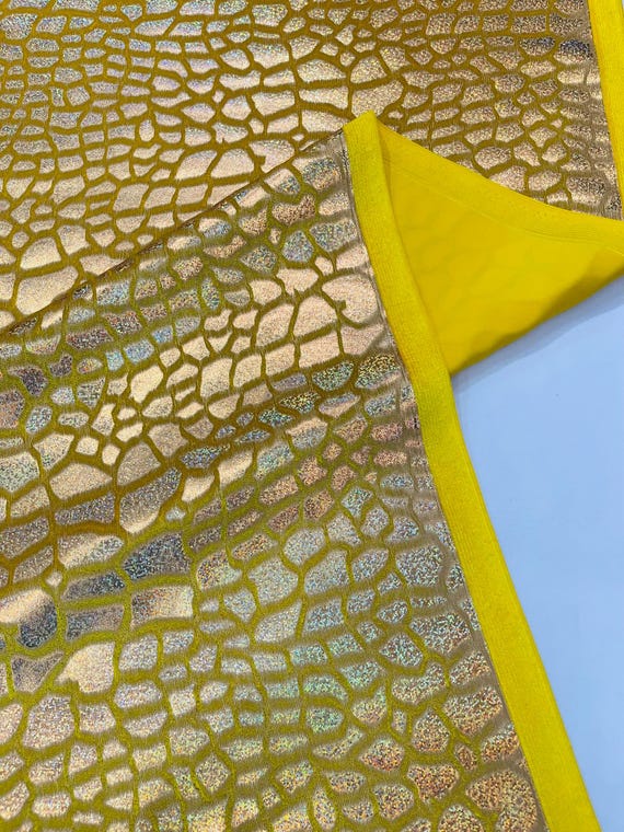 Gold Dragon Skin Foil Design On A Stretch Velvet Fabric| Sold By The Yard.