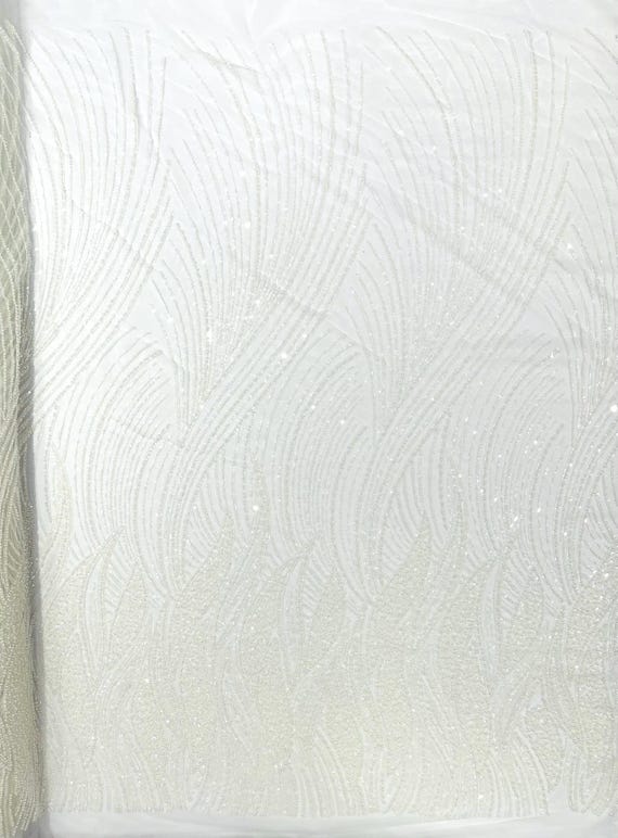 White Flame Fashion Beaded Lace Fabric| Prom| Wedding| By The Yard.