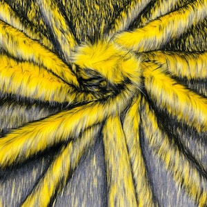 Husky faux fur, 2 tone shaggy faux fur 60&quot; wide - Yellow-Black