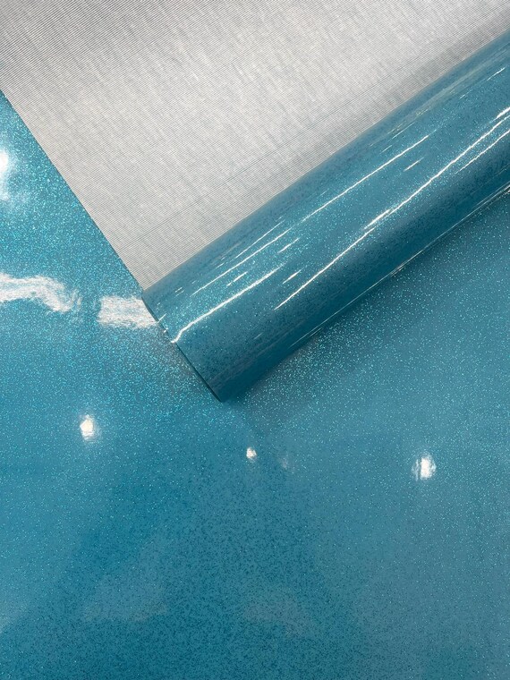 Turquoise Sparkle Glitter Upholstery Vinyl Fabric / Crafting Apparel Upholstery Vinyl Fabric 54" Wide.