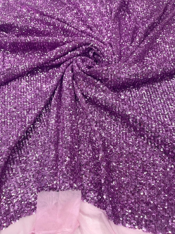 Lilac Chain shiny clear sequins design on a 4 way stretch mesh fabric -Sold by the yard.