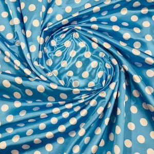 Turquoise Soft Charmeuse Satin Fabric With White 1/2 inch Polka Dot-60” Wide 100% Polyester-Sold By The Yard.