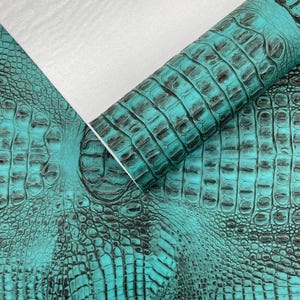Caribbean Teal Metallic Gator Vinyl Fabric 54&quot; Wide / Upholstery Crafting Accessories Applications Faux Leather PVC.