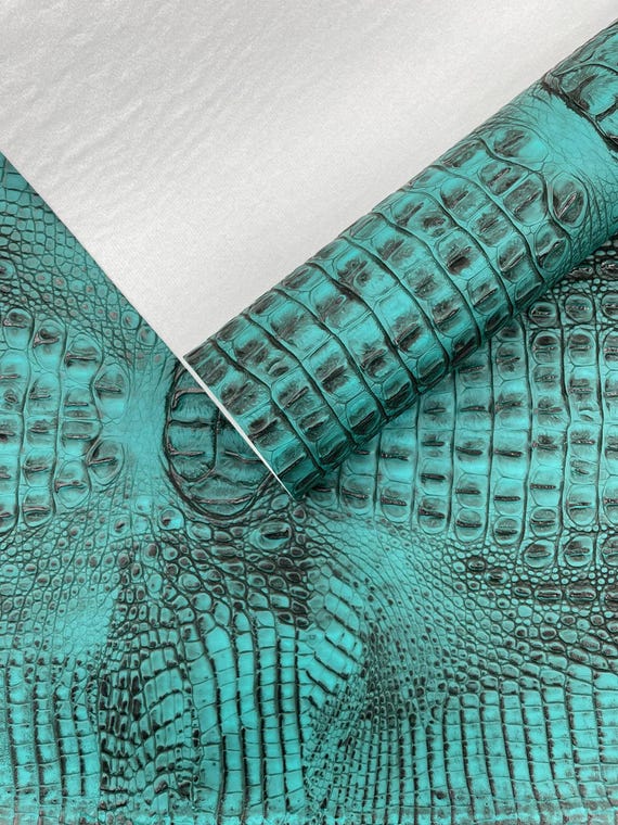 Caribbean Teal Metallic Gator Vinyl Fabric 54" Wide / Upholstery Crafting Accessories Applications Faux Leather PVC.