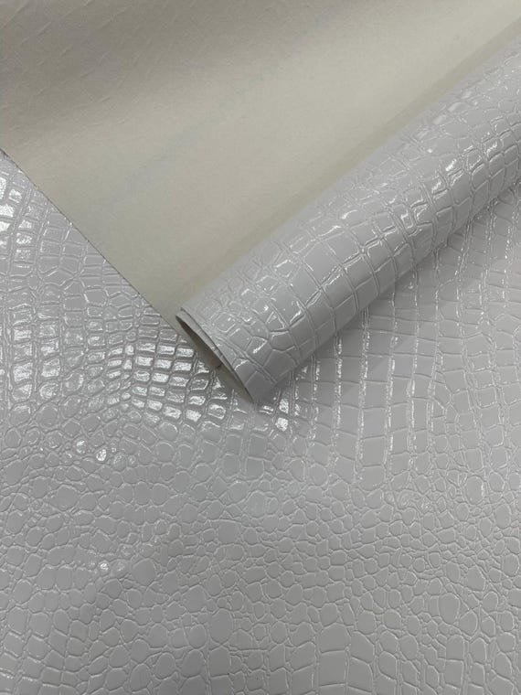 White Shiny Alligator 3D Embossed Vinyl Fabric, 54" Wide Upholstery Crafting Accessories Applications.