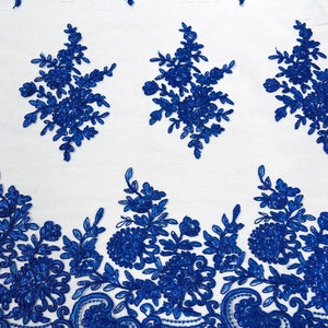 Royal Blue Floral Corded Embroider with Sequins on a Mesh Lace Fabric-Prom- Sold by the yard.