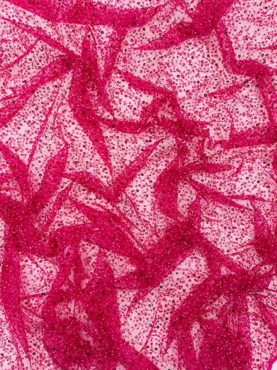 Fuchsia All Over Luxury Beaded Mesh with Pearls, Sequins for Wedding Dresses, Prom Gowns