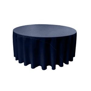 Dark Navy Blue Solid Round Polyester Poplin Tablecloth With Seamless.
