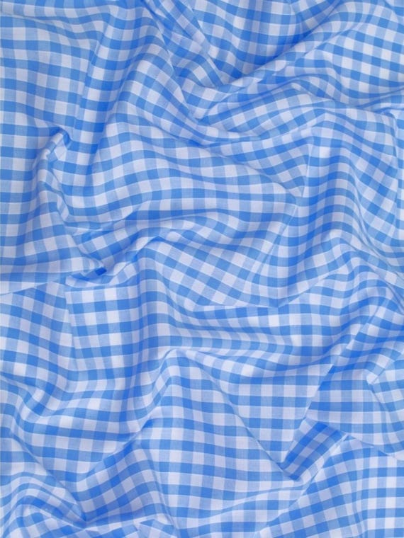Baby Blue Gingham 1/4" Checkered Poly Cotton 58" Wide Fabric- Sold by the yard