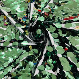 Hunter Green Jumbo Sequins Oval Sequin Paillette/Tear Drop Mermaid Big Sequins Fabric On Green Mesh/ 54 Inches Wide.