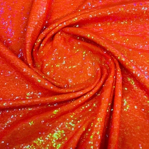Iridescent Mermaid Fish Scales-Mini Glitz Sequins Embroider On a 2 Way Stretch Mesh Fabric-Sold By The Yard- Neon Orange