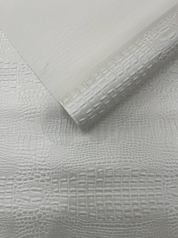 Cream Crocodile Marine Vinyl 2 tone Upholstery, Crocodile Skin Texture Faux Leather PVC Vinyl, 54" Wide.