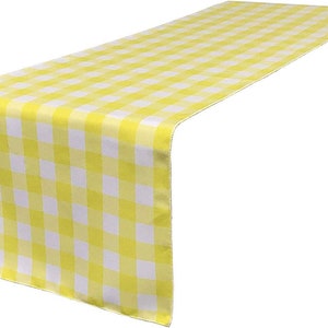 White & Light Yellow 12&quot; Wide by The Size of Your Choice, Polyester Poplin Gingham, Checkered, Plaid Table Runner.