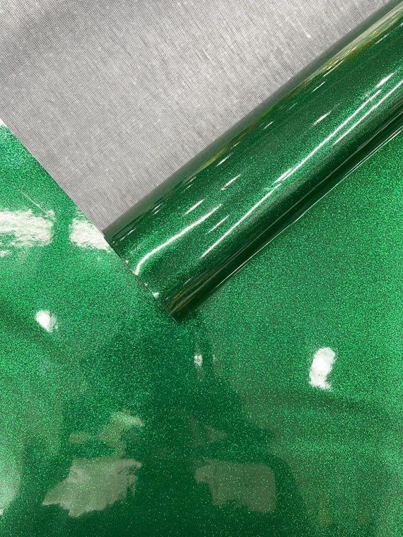 Dark Green Ultra Sparkle Glitter Upholstery Vinyl Fabric / Crafting Apparel Upholstery Vinyl Fabric 54" Wide.