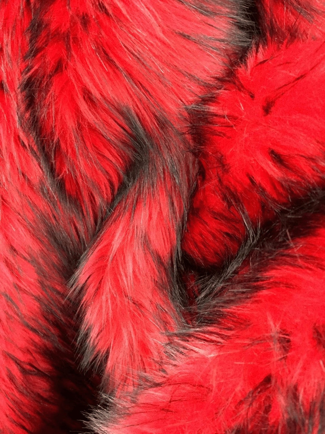 Husky Faux Fur Fabric By The Yard_ Shaggy Long Pile Fake Fur Material/ 2 TONE Fur Magenta/Black main image 1