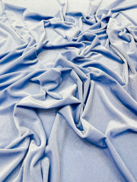 Light Blue Glitter Stretch Velvet Fabric | 58" Wide.