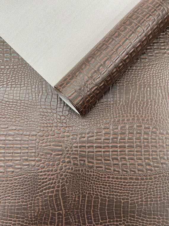 Chocolate Crocodile Marine Vinyl 2 tone Upholstery, Crocodile Skin Texture Faux Leather PVC Vinyl, 54" Wide.