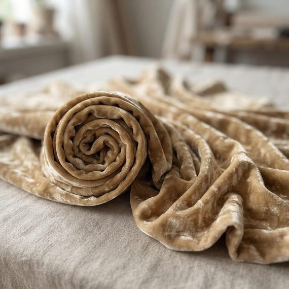 Light Gold 59/60" Wide Crushed Stretch Panne Velvet Velour Fabric Sold By The Yard.