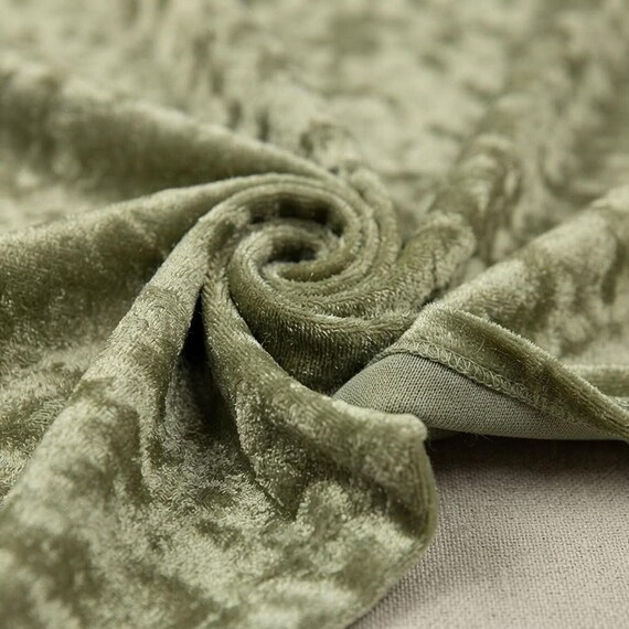 Sage Green 59/60" Wide Crushed Stretch Panne Velvet Velour Fabric Sold By The Yard.