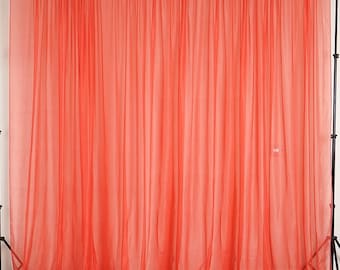 2 Panels - Polyester See Through Chiffon Backdrop Drape Curtain Panel ( Coral
