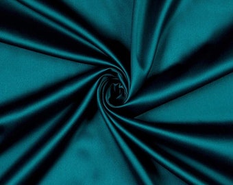 58-59" Wide - 96 Percent Polyester, 4% Spandex Light Weight Silky Stretch Charmeuse Satin Fabric by The Yard. Teal