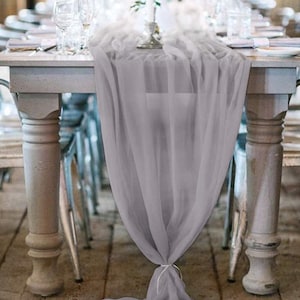 Silver Chiffon Table Runner Extra Long, Wedding Runners, Holiday Table Runners, Long Table Runners.