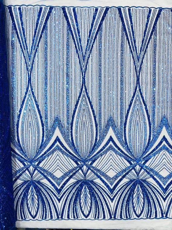 Royal Blue Geometric New York Fashion Beaded Lace, By The Yard.