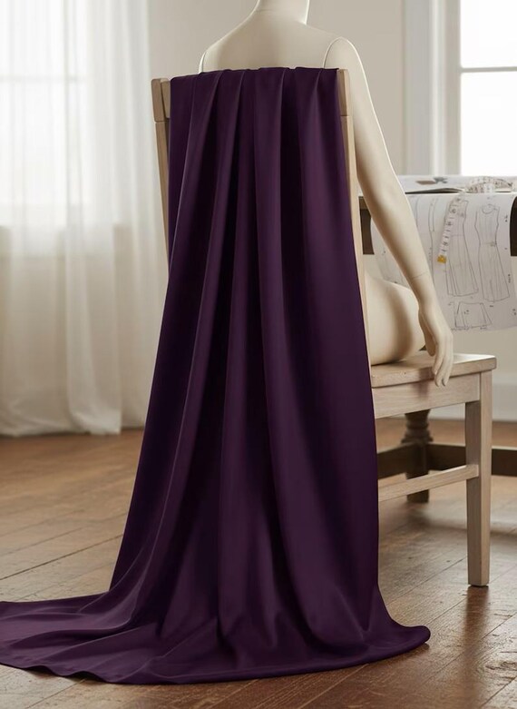 Eggplant Satin Matte Stretch Lamour Fabric, 58" Wide for Apparel.