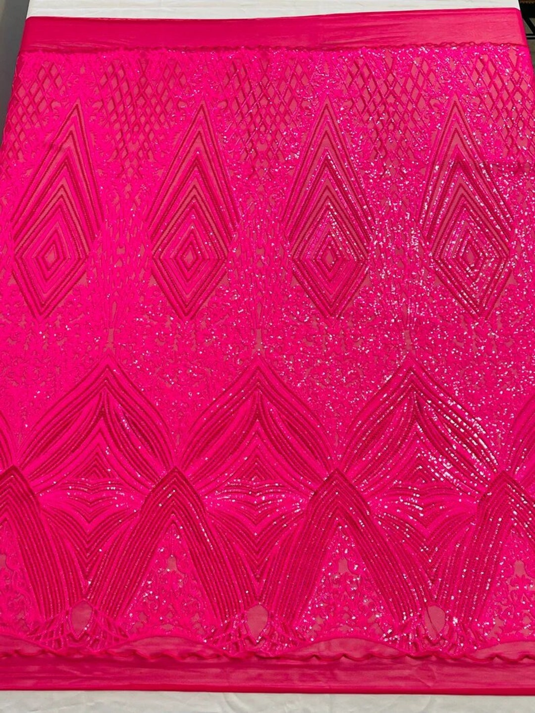 GOLD SEQUIN DIAMOND DESIGN EMBROIDERY ON A 4 WAY STRETCH MESH-SOLD BY YARD. main image 0